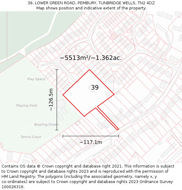 39, LOWER GREEN ROAD, PEMBURY, TUNBRIDGE WELLS, TN2 4DZ: Plot and title map