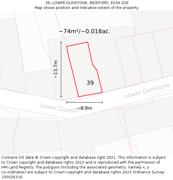 39, LOWER GUNSTONE, BIDEFORD, EX39 2DE: Plot and title map