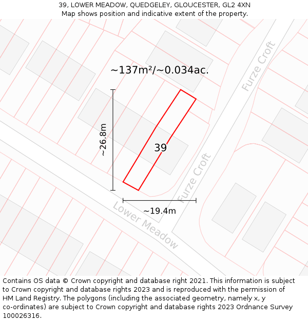 39, LOWER MEADOW, QUEDGELEY, GLOUCESTER, GL2 4XN: Plot and title map