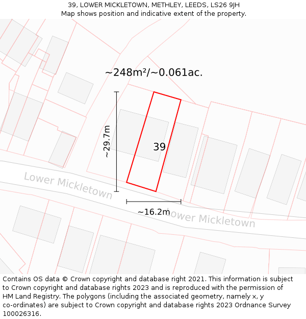 39, LOWER MICKLETOWN, METHLEY, LEEDS, LS26 9JH: Plot and title map