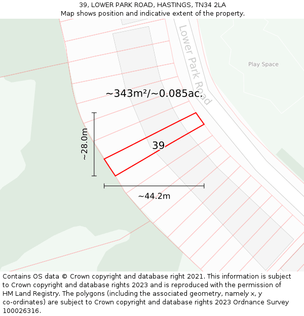 39, LOWER PARK ROAD, HASTINGS, TN34 2LA: Plot and title map