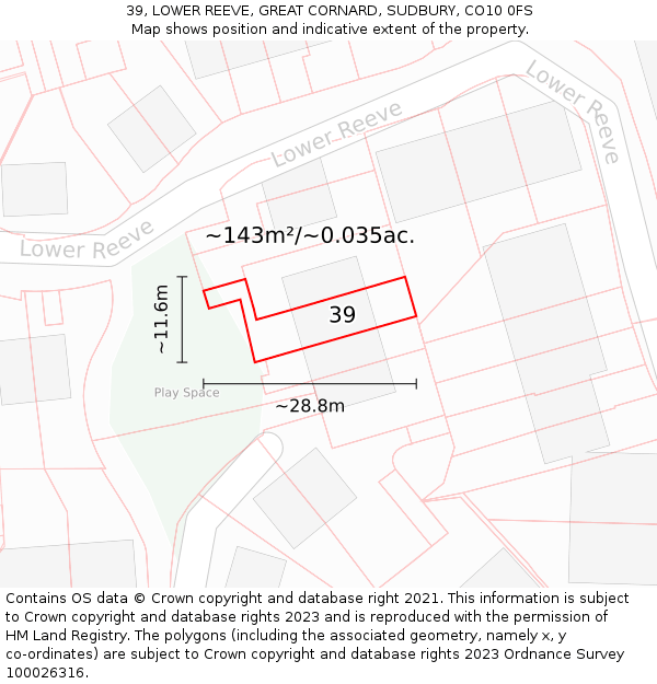 39, LOWER REEVE, GREAT CORNARD, SUDBURY, CO10 0FS: Plot and title map