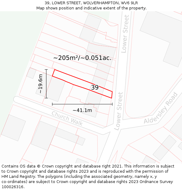 39, LOWER STREET, WOLVERHAMPTON, WV6 9LR: Plot and title map