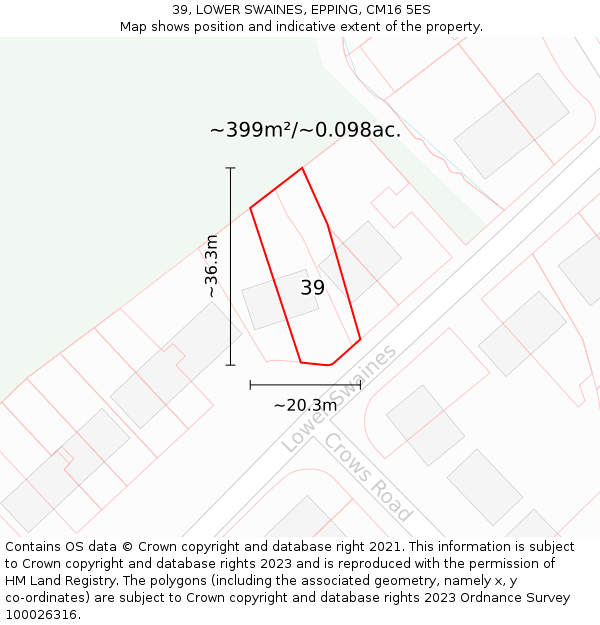 39, LOWER SWAINES, EPPING, CM16 5ES: Plot and title map