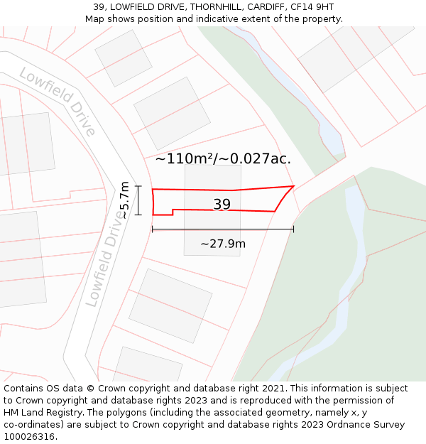 39, LOWFIELD DRIVE, THORNHILL, CARDIFF, CF14 9HT: Plot and title map