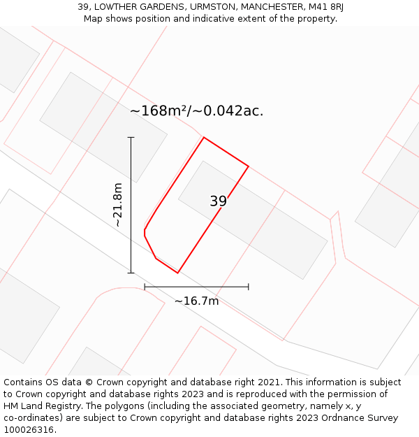 39, LOWTHER GARDENS, URMSTON, MANCHESTER, M41 8RJ: Plot and title map
