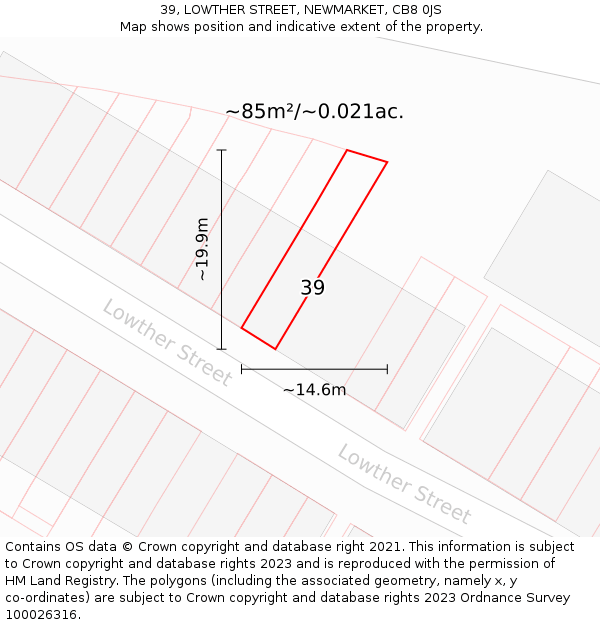 39, LOWTHER STREET, NEWMARKET, CB8 0JS: Plot and title map