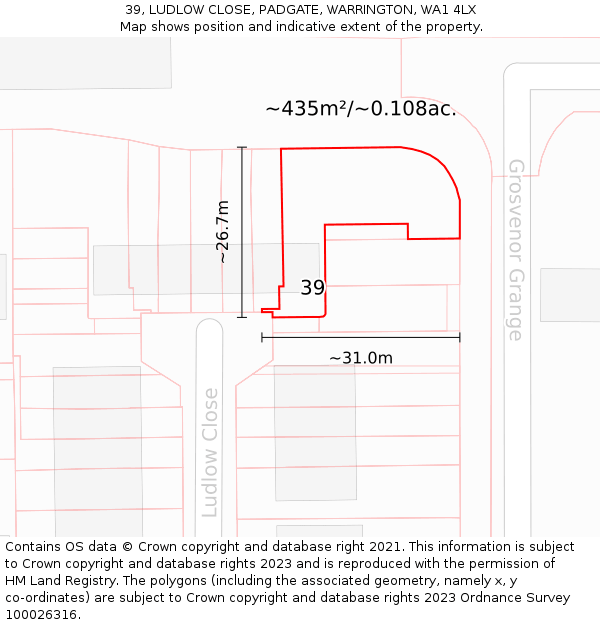 39, LUDLOW CLOSE, PADGATE, WARRINGTON, WA1 4LX: Plot and title map