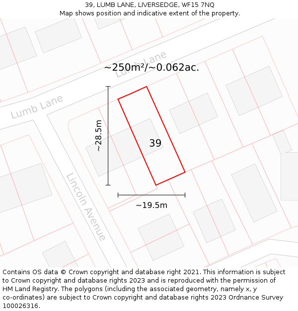 39, LUMB LANE, LIVERSEDGE, WF15 7NQ: Plot and title map