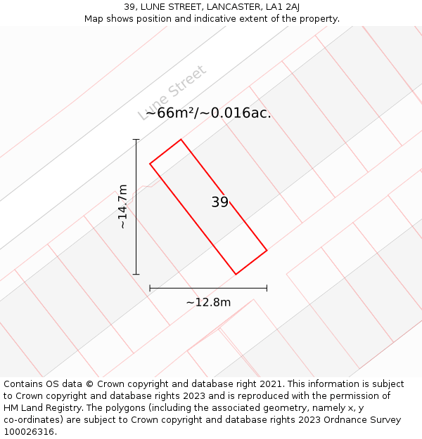 39, LUNE STREET, LANCASTER, LA1 2AJ: Plot and title map