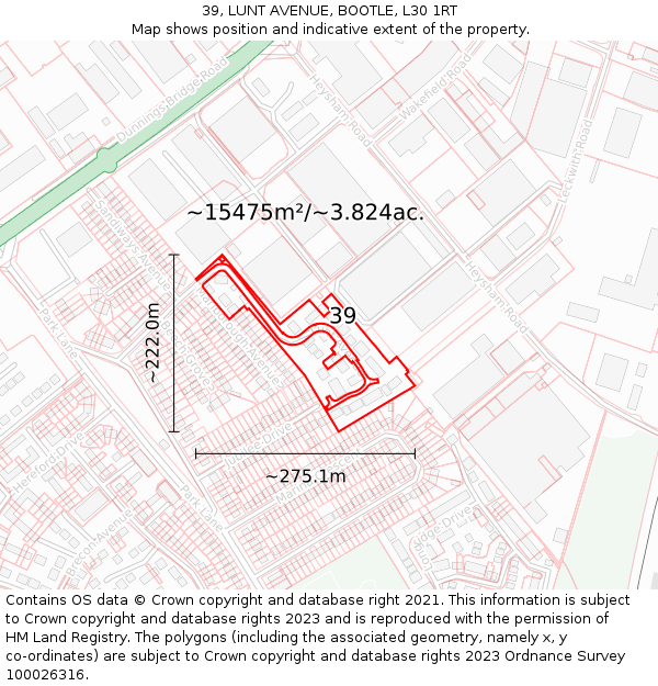 39, LUNT AVENUE, BOOTLE, L30 1RT: Plot and title map