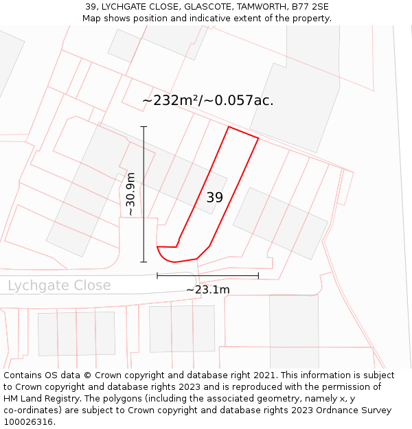39, LYCHGATE CLOSE, GLASCOTE, TAMWORTH, B77 2SE: Plot and title map