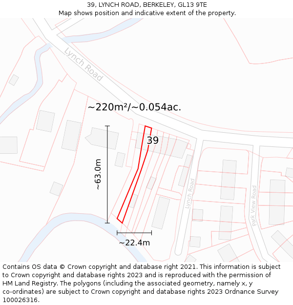 39, LYNCH ROAD, BERKELEY, GL13 9TE: Plot and title map