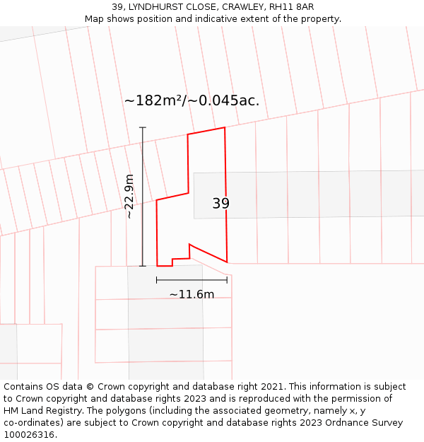 39, LYNDHURST CLOSE, CRAWLEY, RH11 8AR: Plot and title map