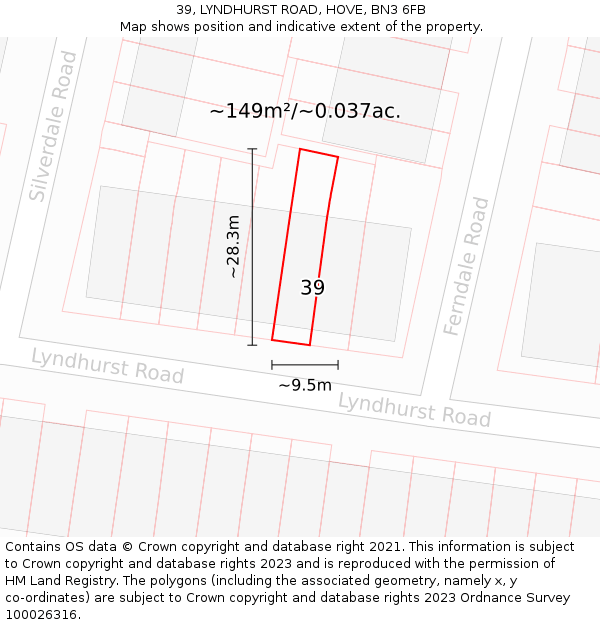 39, LYNDHURST ROAD, HOVE, BN3 6FB: Plot and title map