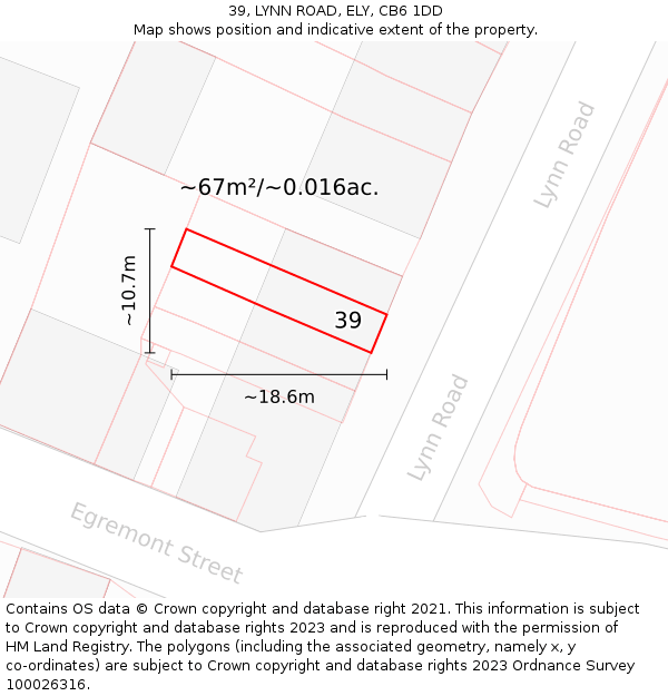 39, LYNN ROAD, ELY, CB6 1DD: Plot and title map