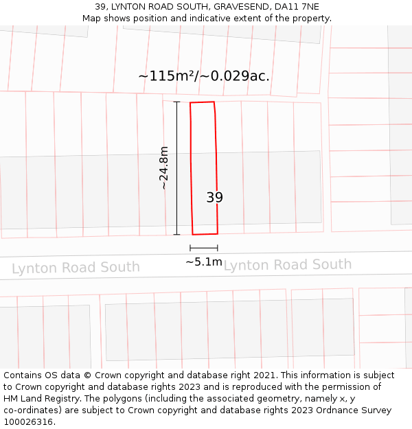39, LYNTON ROAD SOUTH, GRAVESEND, DA11 7NE: Plot and title map
