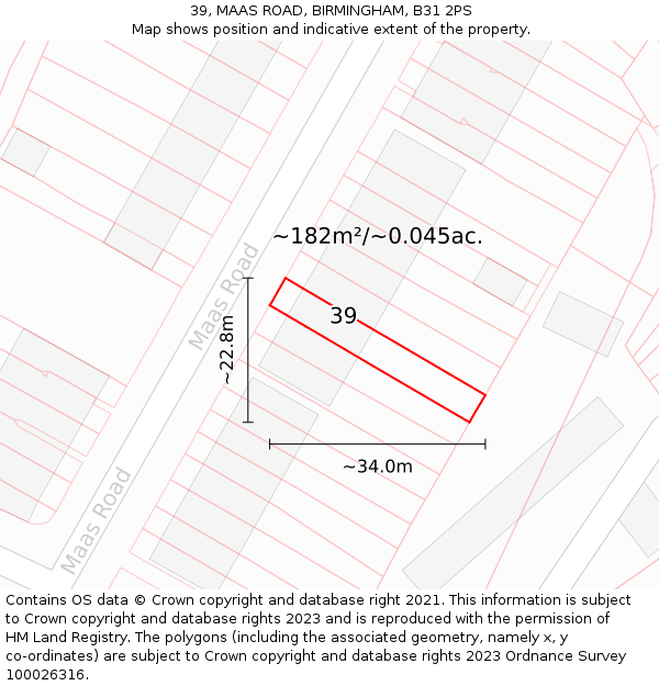 39, MAAS ROAD, BIRMINGHAM, B31 2PS: Plot and title map