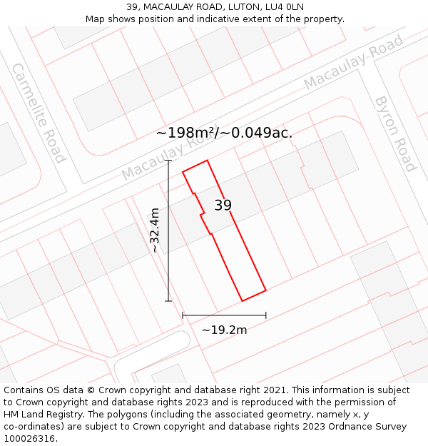 39, MACAULAY ROAD, LUTON, LU4 0LN: Plot and title map