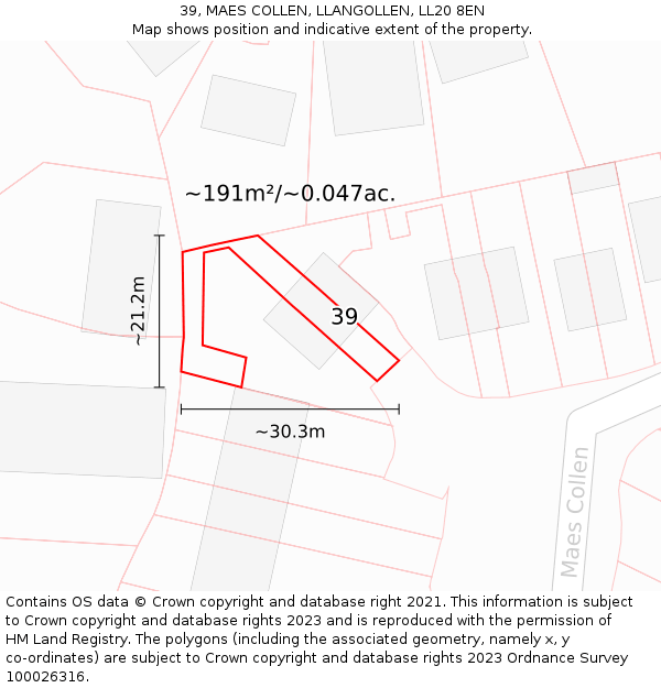 39, MAES COLLEN, LLANGOLLEN, LL20 8EN: Plot and title map