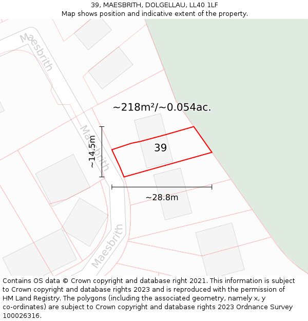 39, MAESBRITH, DOLGELLAU, LL40 1LF: Plot and title map