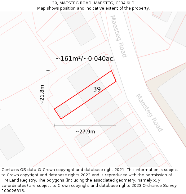 39, MAESTEG ROAD, MAESTEG, CF34 9LD: Plot and title map