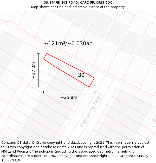 39, MAFEKING ROAD, CARDIFF, CF23 5DQ: Plot and title map