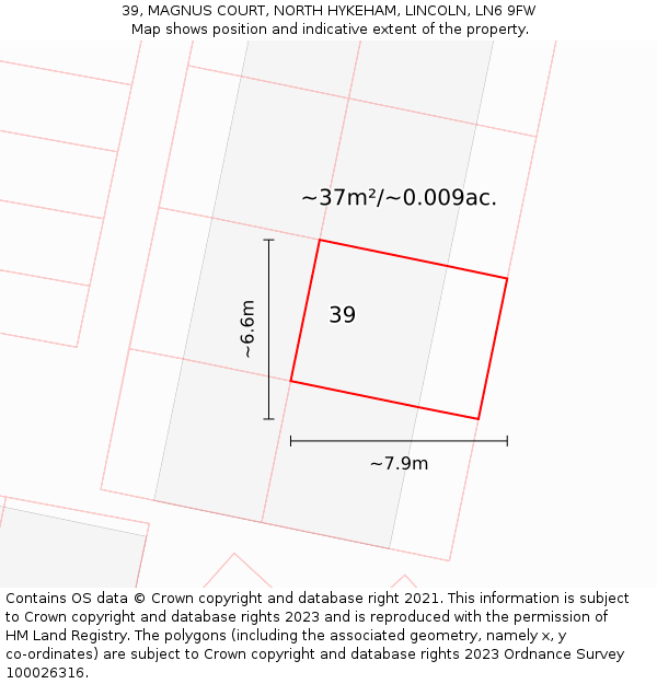 39, MAGNUS COURT, NORTH HYKEHAM, LINCOLN, LN6 9FW: Plot and title map