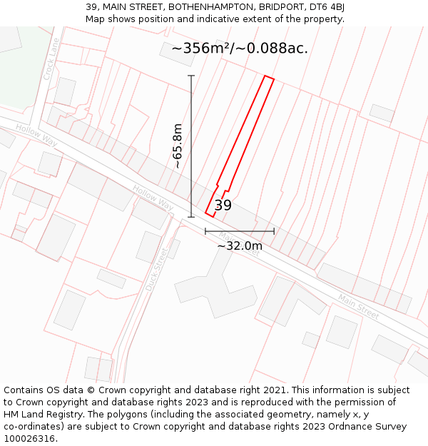 39, MAIN STREET, BOTHENHAMPTON, BRIDPORT, DT6 4BJ: Plot and title map