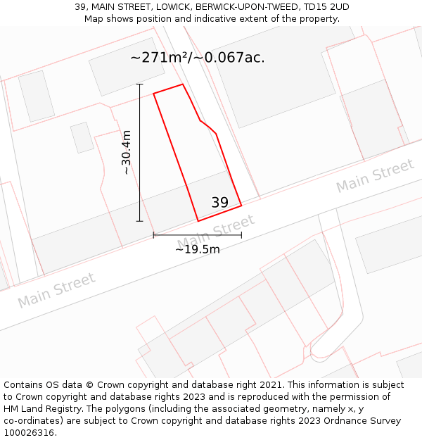 39, MAIN STREET, LOWICK, BERWICK-UPON-TWEED, TD15 2UD: Plot and title map