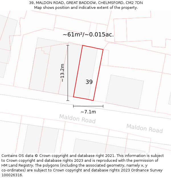 39, MALDON ROAD, GREAT BADDOW, CHELMSFORD, CM2 7DN: Plot and title map