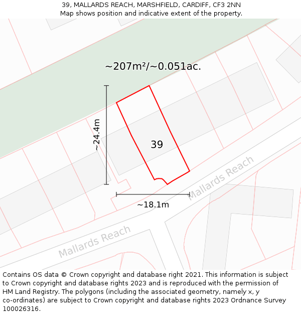 39, MALLARDS REACH, MARSHFIELD, CARDIFF, CF3 2NN: Plot and title map