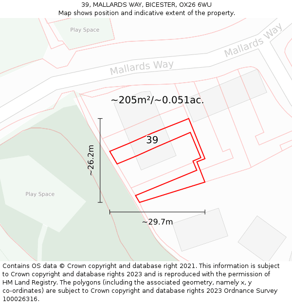 39, MALLARDS WAY, BICESTER, OX26 6WU: Plot and title map