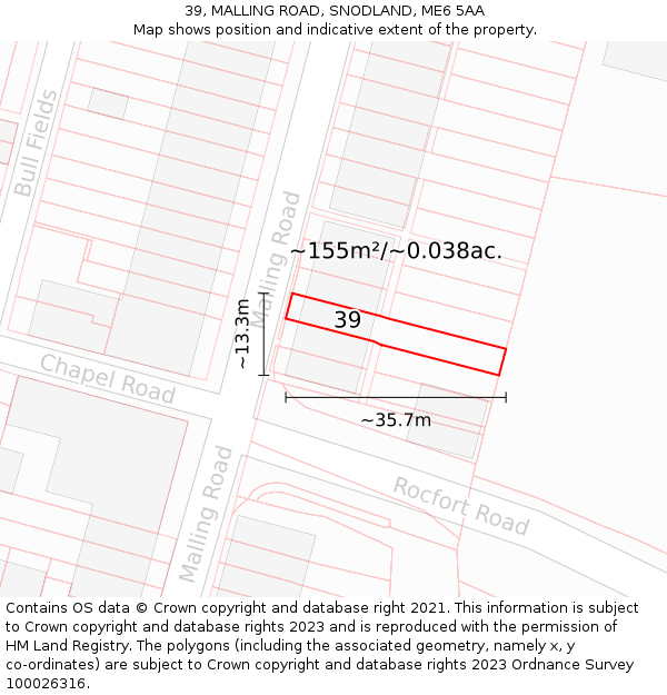 39, MALLING ROAD, SNODLAND, ME6 5AA: Plot and title map
