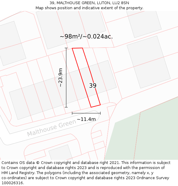 39, MALTHOUSE GREEN, LUTON, LU2 8SN: Plot and title map