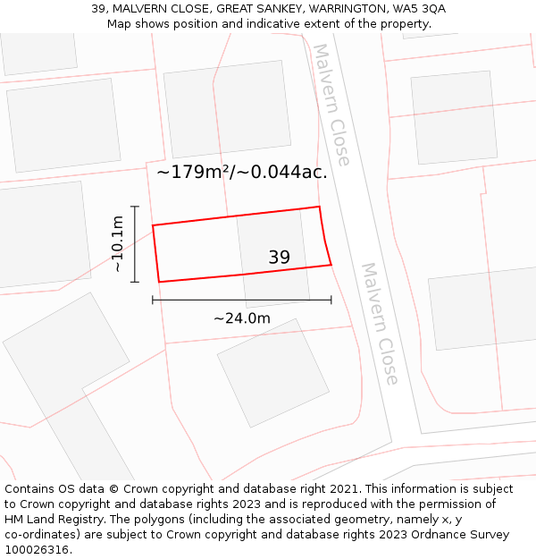 39, MALVERN CLOSE, GREAT SANKEY, WARRINGTON, WA5 3QA: Plot and title map