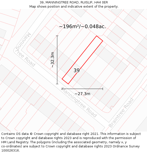 39, MANNINGTREE ROAD, RUISLIP, HA4 0ER: Plot and title map