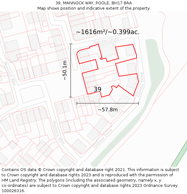 39, MANNOCK WAY, POOLE, BH17 8AA: Plot and title map