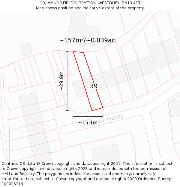 39, MANOR FIELDS, BRATTON, WESTBURY, BA13 4ST: Plot and title map