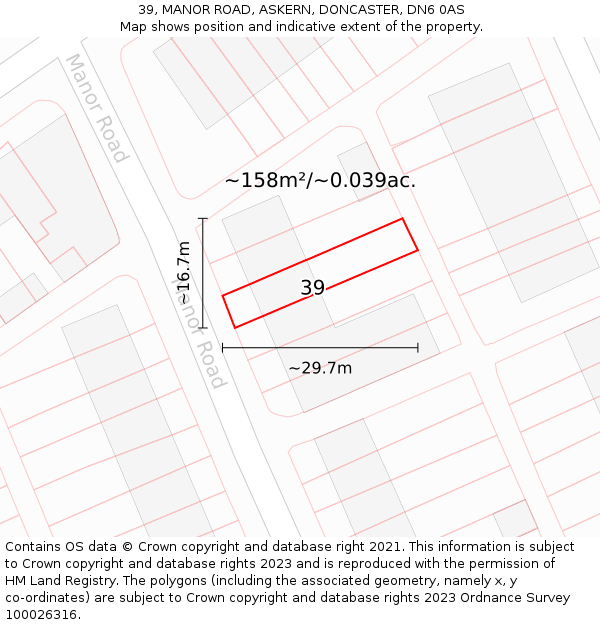 39, MANOR ROAD, ASKERN, DONCASTER, DN6 0AS: Plot and title map