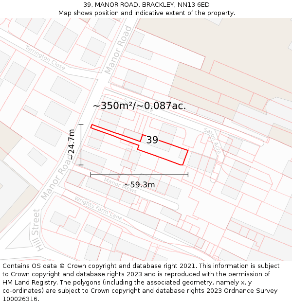 39, MANOR ROAD, BRACKLEY, NN13 6ED: Plot and title map