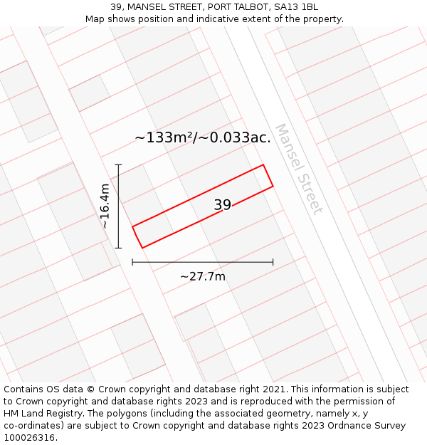 39, MANSEL STREET, PORT TALBOT, SA13 1BL: Plot and title map