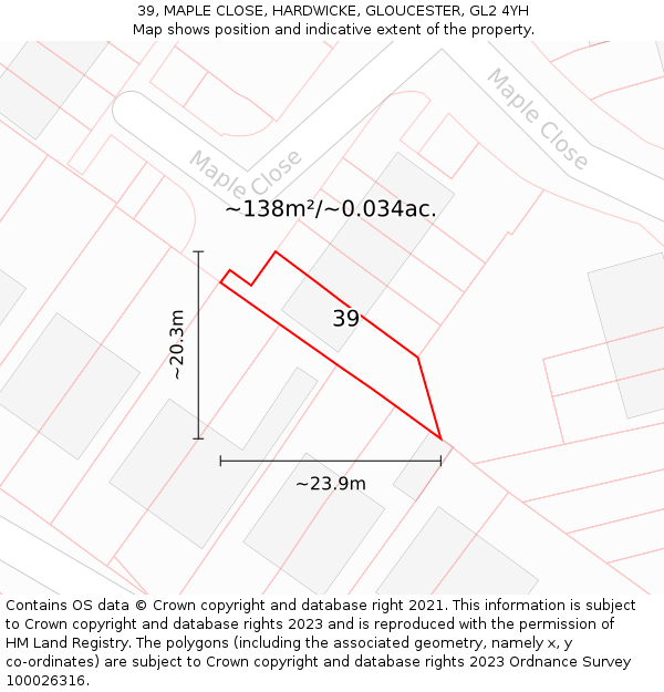 39, MAPLE CLOSE, HARDWICKE, GLOUCESTER, GL2 4YH: Plot and title map