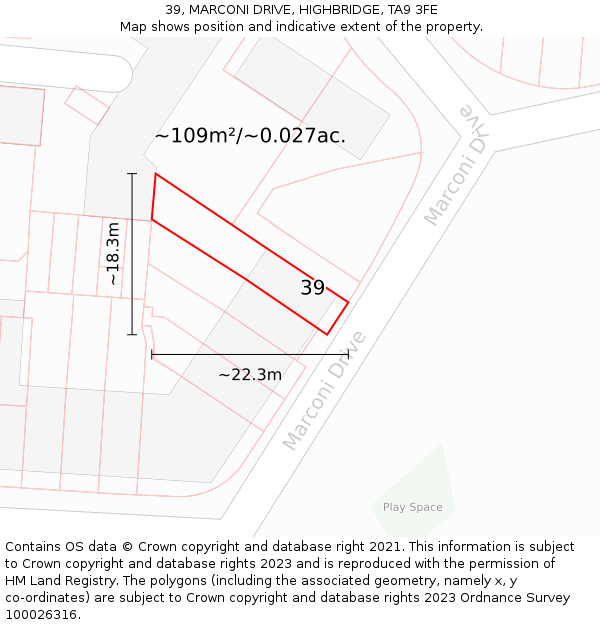 39, MARCONI DRIVE, HIGHBRIDGE, TA9 3FE: Plot and title map