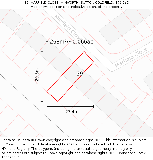 39, MARFIELD CLOSE, MINWORTH, SUTTON COLDFIELD, B76 1YD: Plot and title map