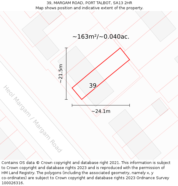 39, MARGAM ROAD, PORT TALBOT, SA13 2HR: Plot and title map