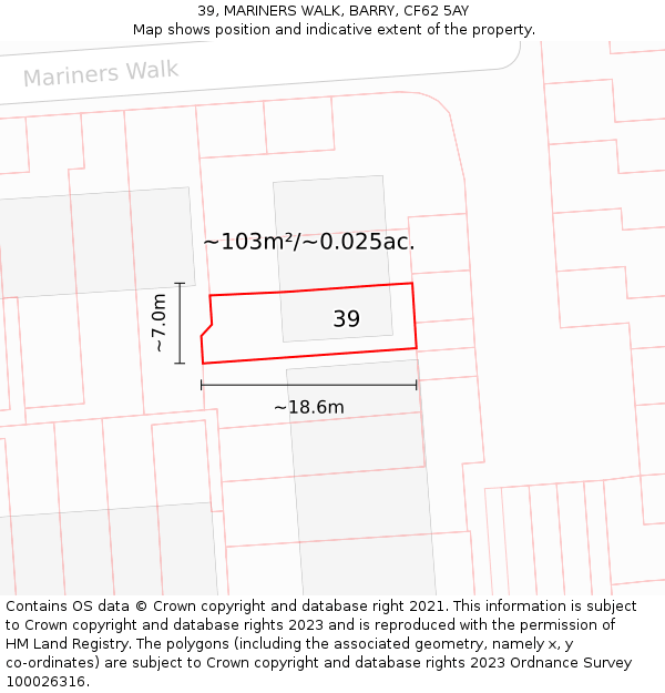 39, MARINERS WALK, BARRY, CF62 5AY: Plot and title map