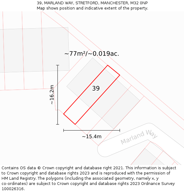 39, MARLAND WAY, STRETFORD, MANCHESTER, M32 0NP: Plot and title map