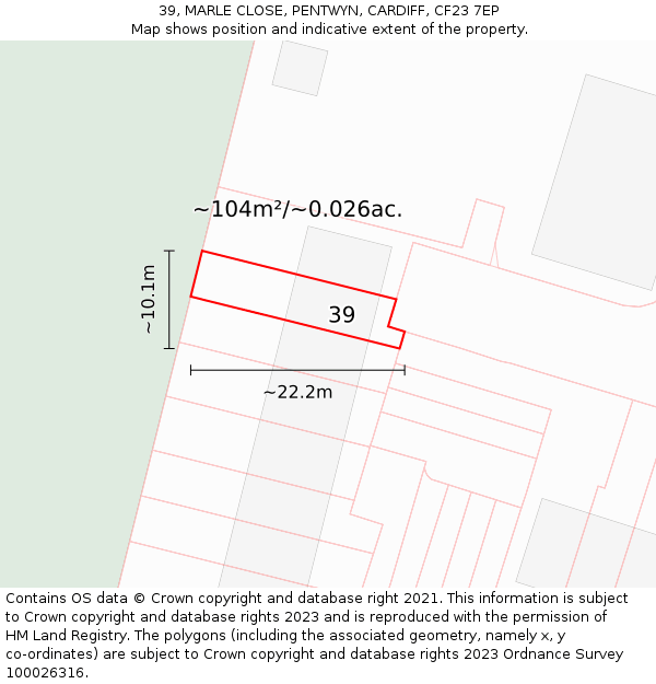 39, MARLE CLOSE, PENTWYN, CARDIFF, CF23 7EP: Plot and title map