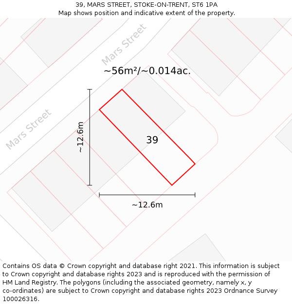 39, MARS STREET, STOKE-ON-TRENT, ST6 1PA: Plot and title map